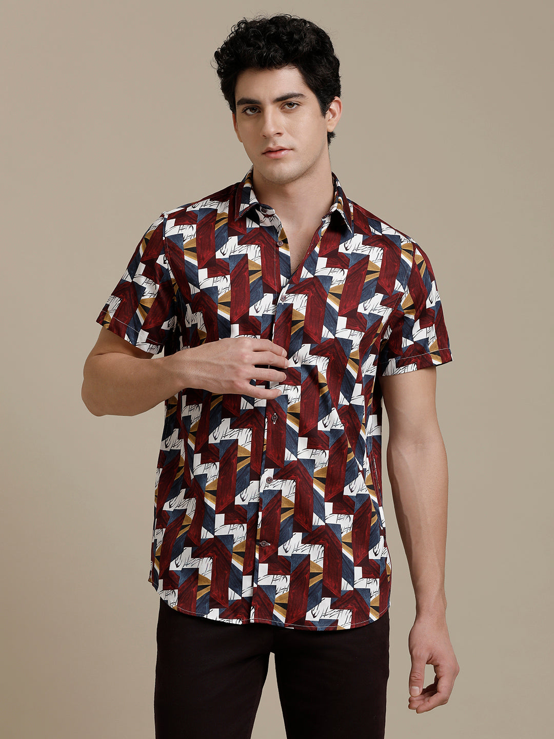 Wine Abstract Print Short Sleeve Shirt