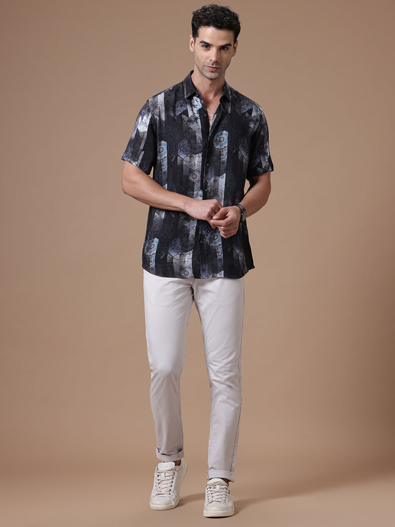Printed Half Sleeve Pointed Collor Shirt
