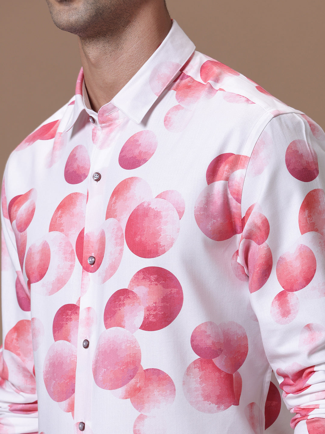 Comfort fit Cotton Viscose Printed Pink Smart casual Full sleeve Shirt (TANGO)