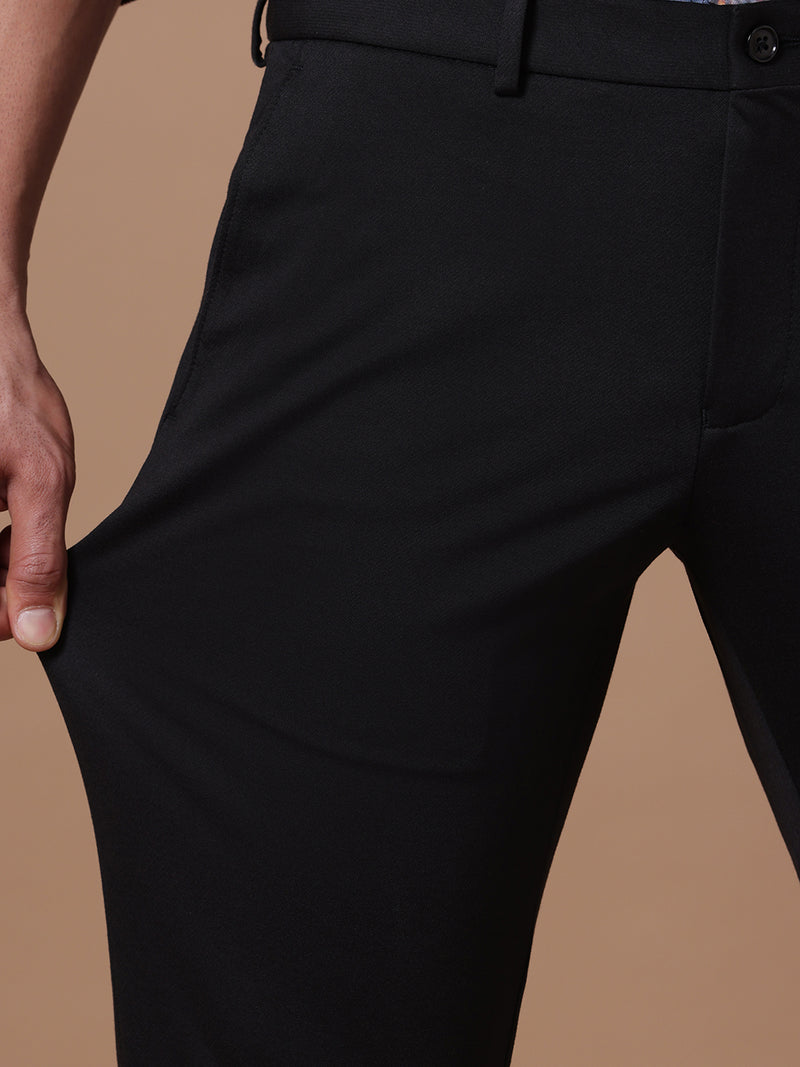 Knitted Slim Fit Black Formal Stretch Trouser (TAHLIA)