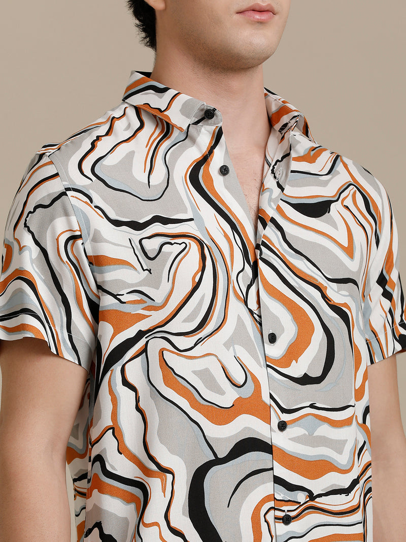 Abstract Waves Multi Print Short Sleeve Shirt