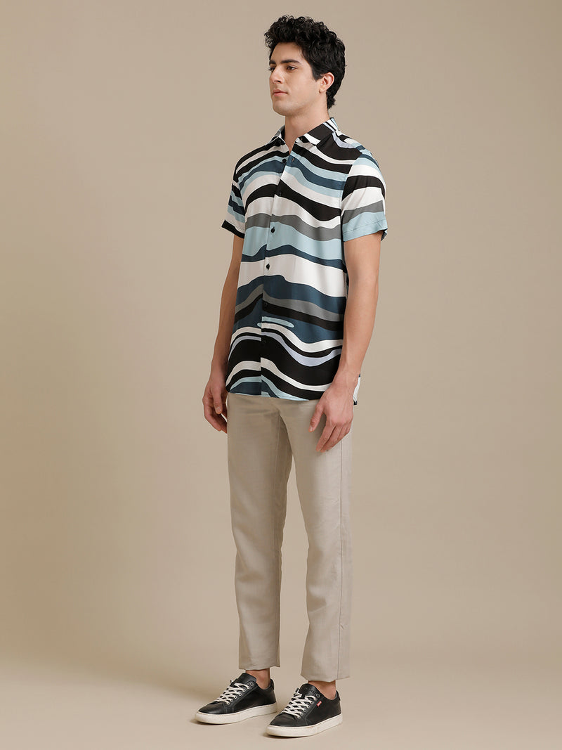 Black Waves Print Short Sleeve Shirt