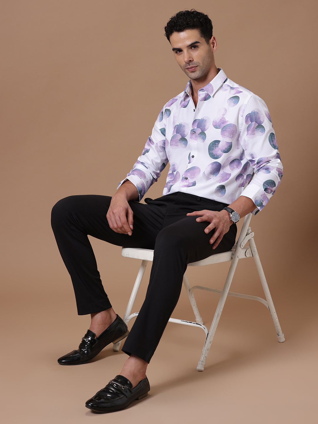 Comfort fit Cotton Viscose Printed Lilac Smart casual Full sleeve Shirt (PROCOMBER)