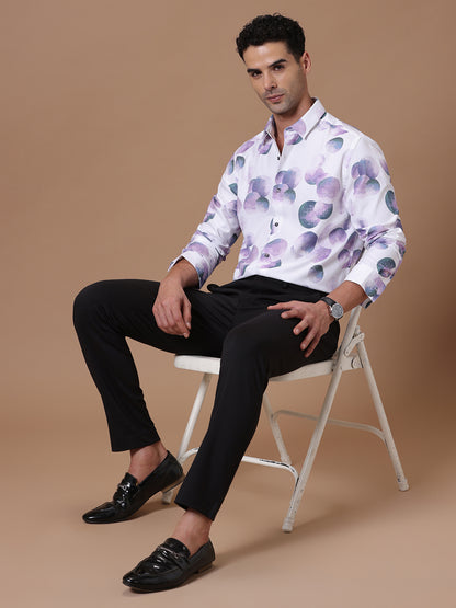 Comfort fit Cotton Viscose Printed Lilac Smart casual Full sleeve Shirt (PROCOMBER)