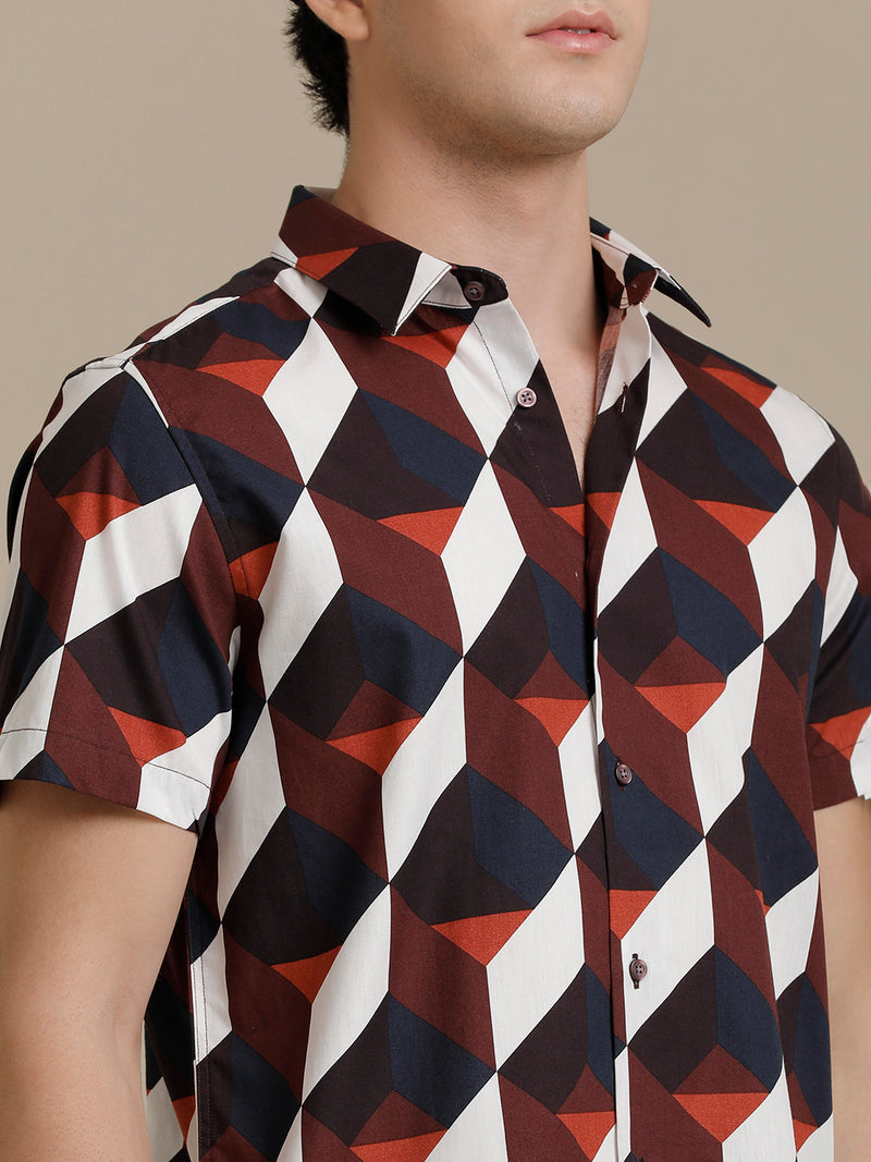 Rust Abstract Print Short Sleeve Shirt