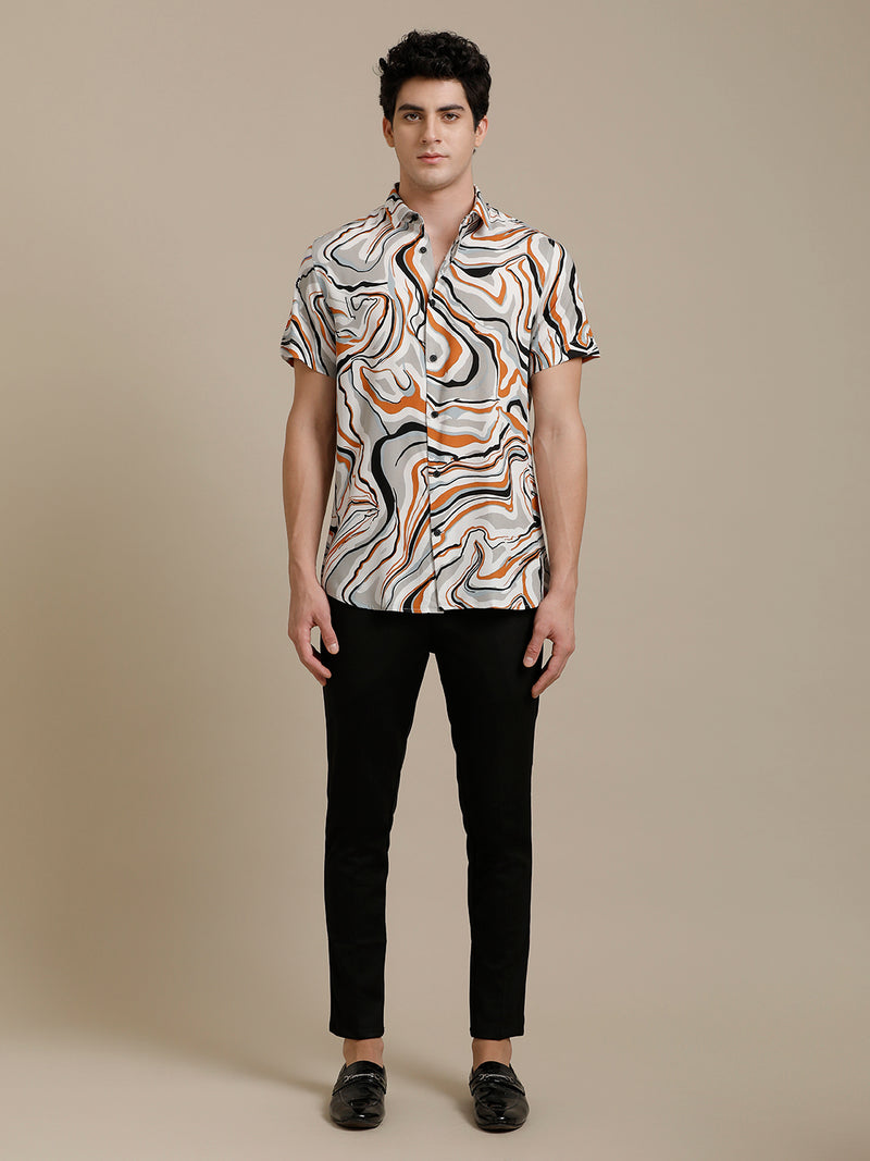 Abstract Waves Multi Print Short Sleeve Shirt