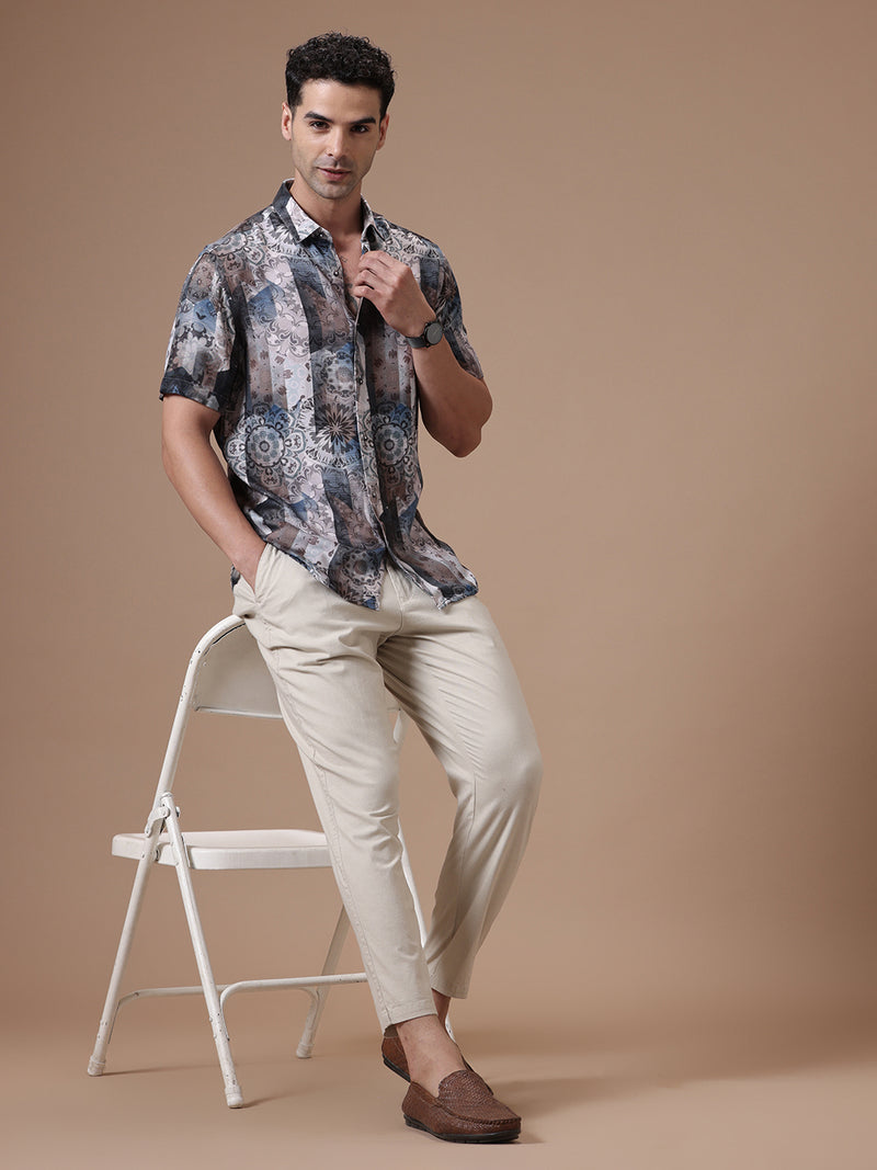 Printed Half Sleeve Pointed Collor Shirt