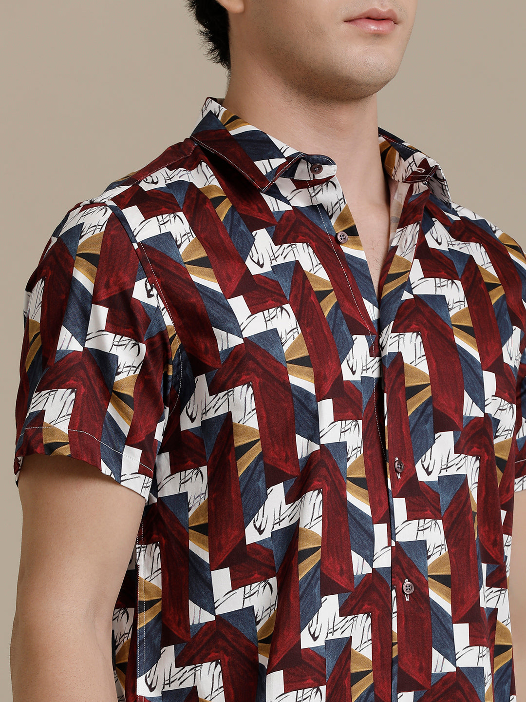 Wine Abstract Print Short Sleeve Shirt