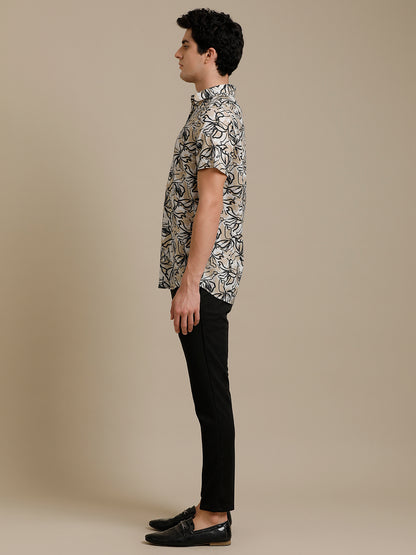 Floral Sand Print Short Sleeve Shirt