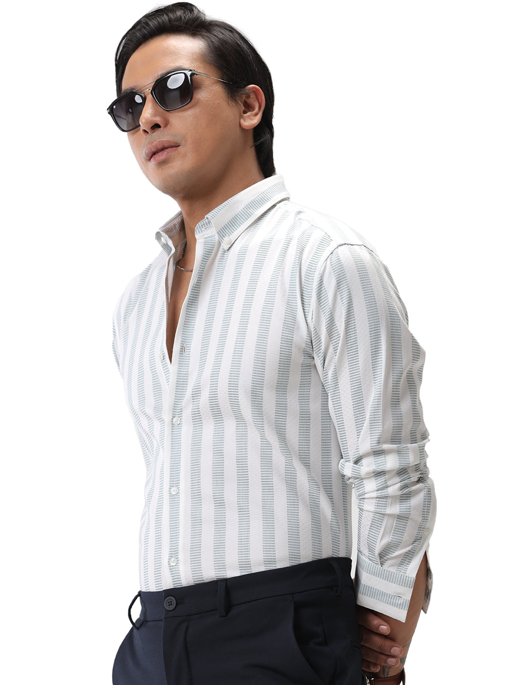 Vertical Stripe Cotton Shirt