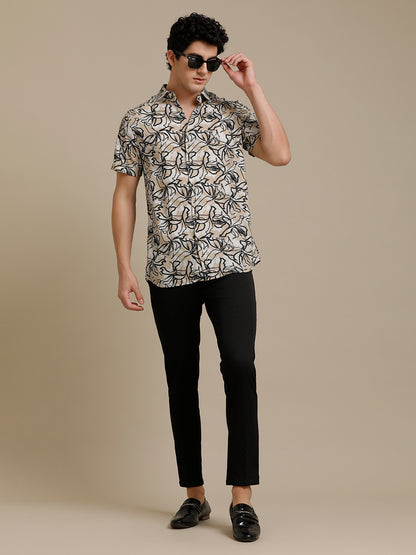 Floral Sand Print Short Sleeve Shirt