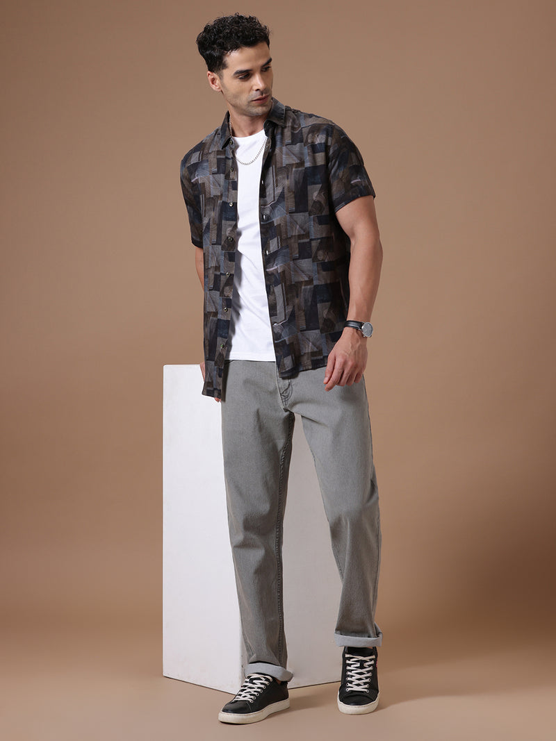 Printed Half Sleeve Pointed Collor Shirt