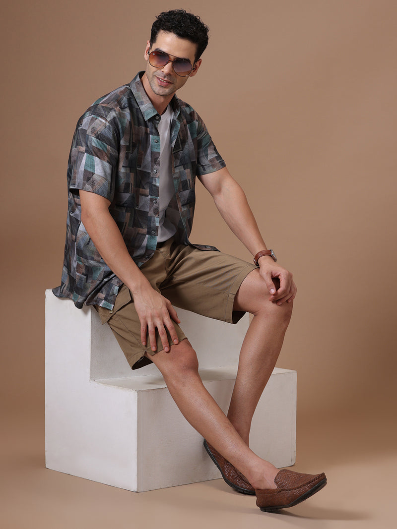 Printed Half Sleeve Pointed Collor Shirt