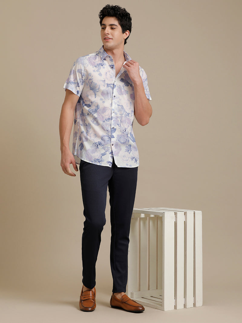 Floral Lilac Print Short Sleeve Shirt