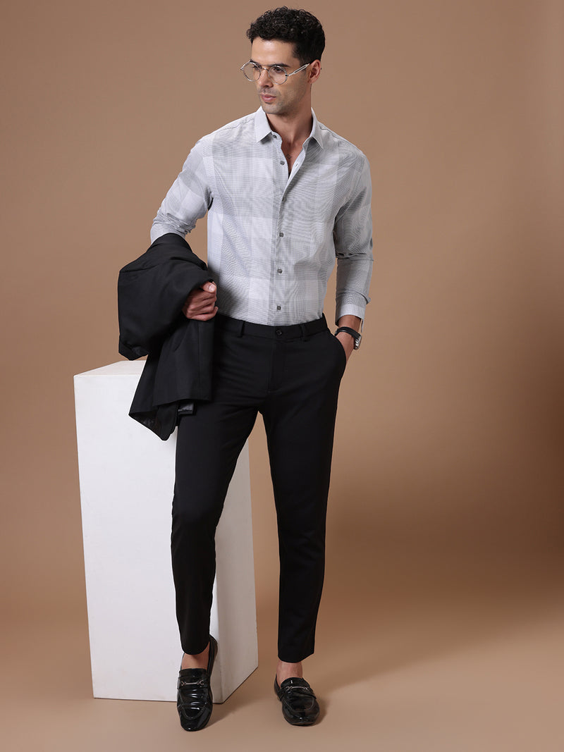 Slim Fit Check Earth Gray Smart Casual Supima Cotton Shirt (CHARLIE)