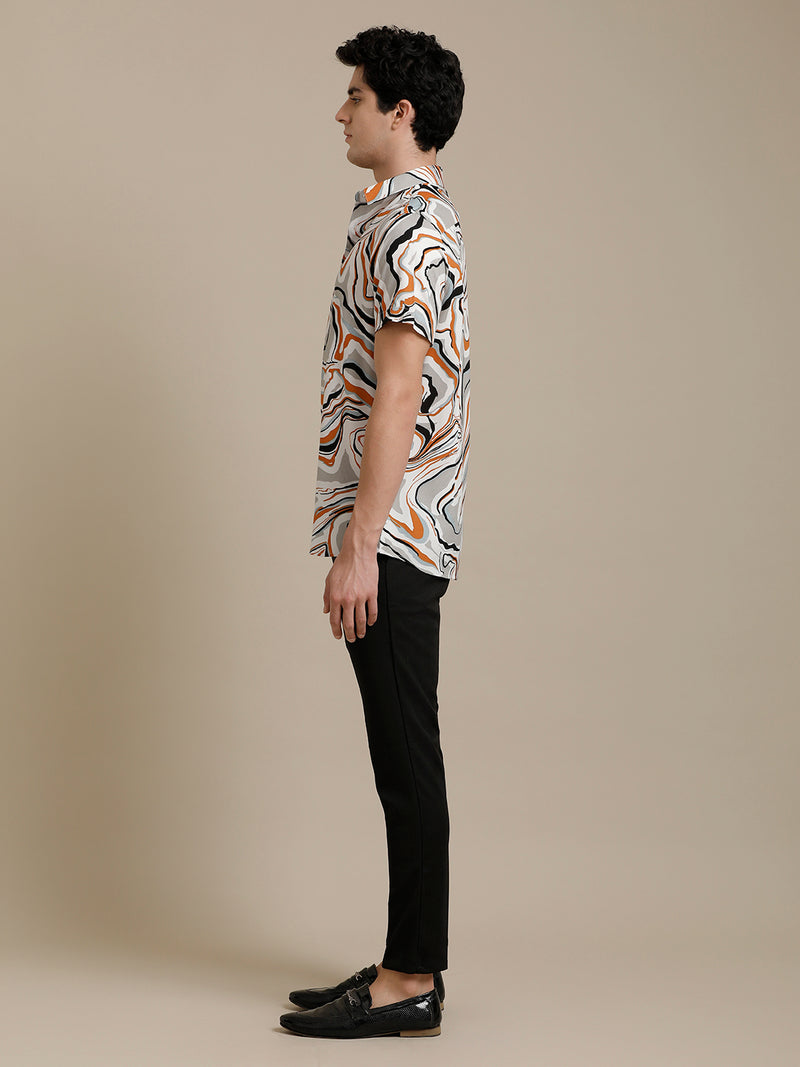 Abstract Waves Multi Print Short Sleeve Shirt
