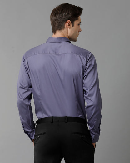 Short Collar Satin Stretch Violet Solid Shirt