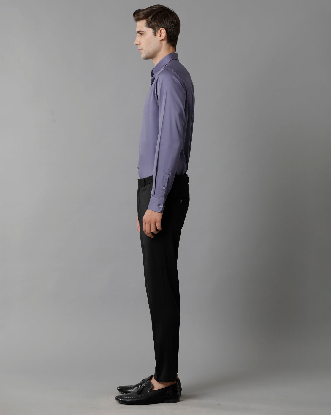 Short Collar Satin Stretch Violet Solid Shirt