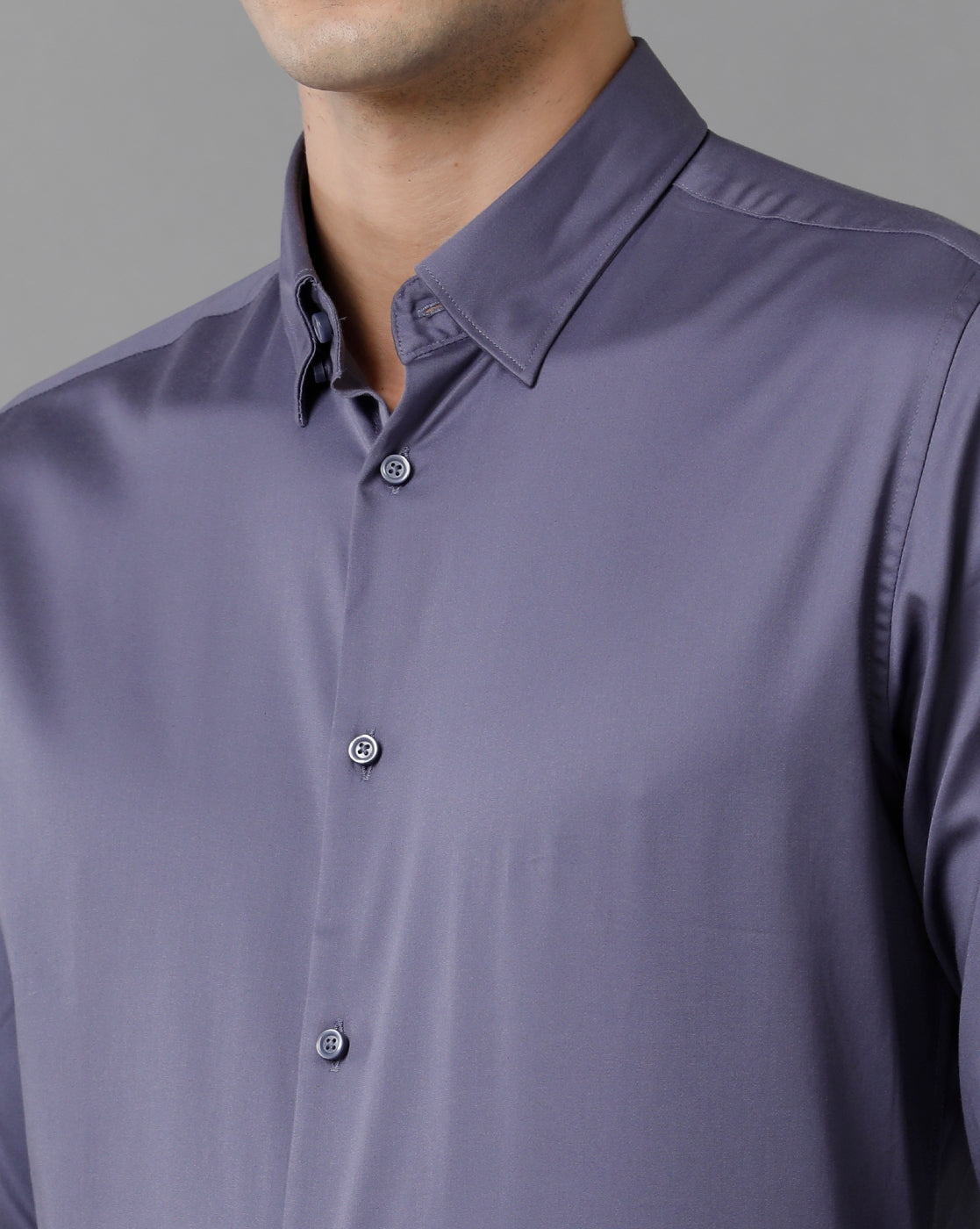 Short Collar Satin Stretch Violet Solid Shirt