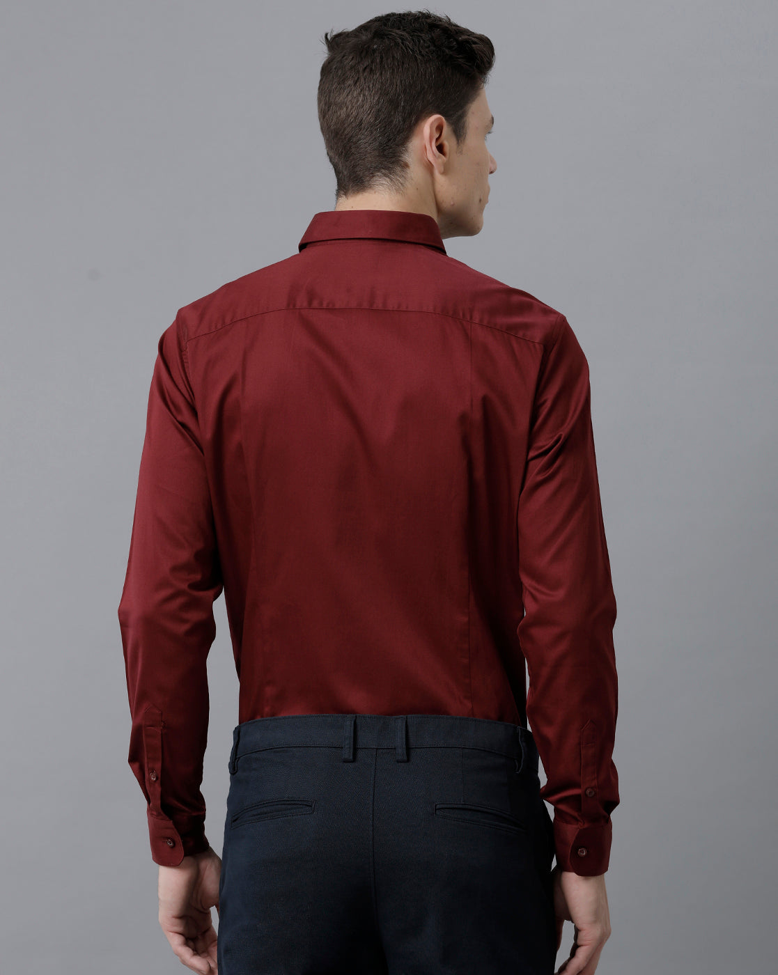 Short Collar Satin Stretch Maroon Solid Shirt