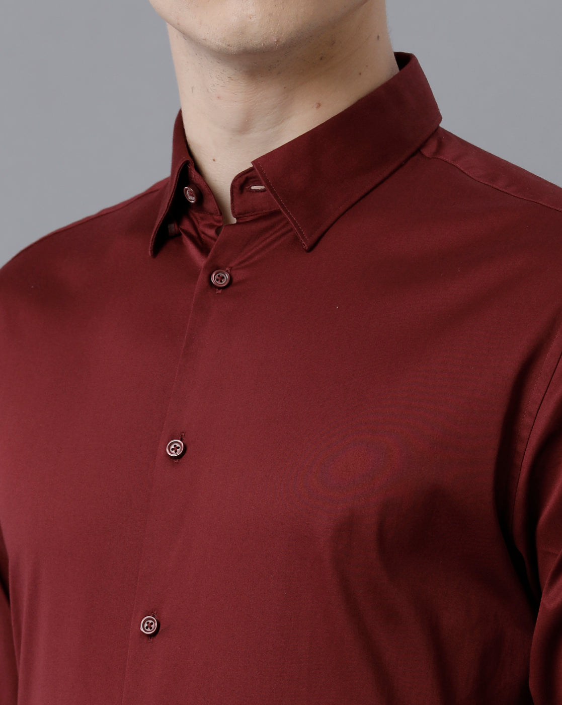 Short Collar Satin Stretch Maroon Solid Shirt