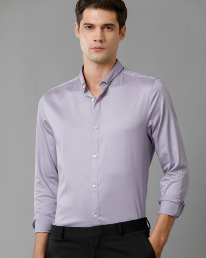 Short Collar Satin Stretch Lavender Solid Shirt