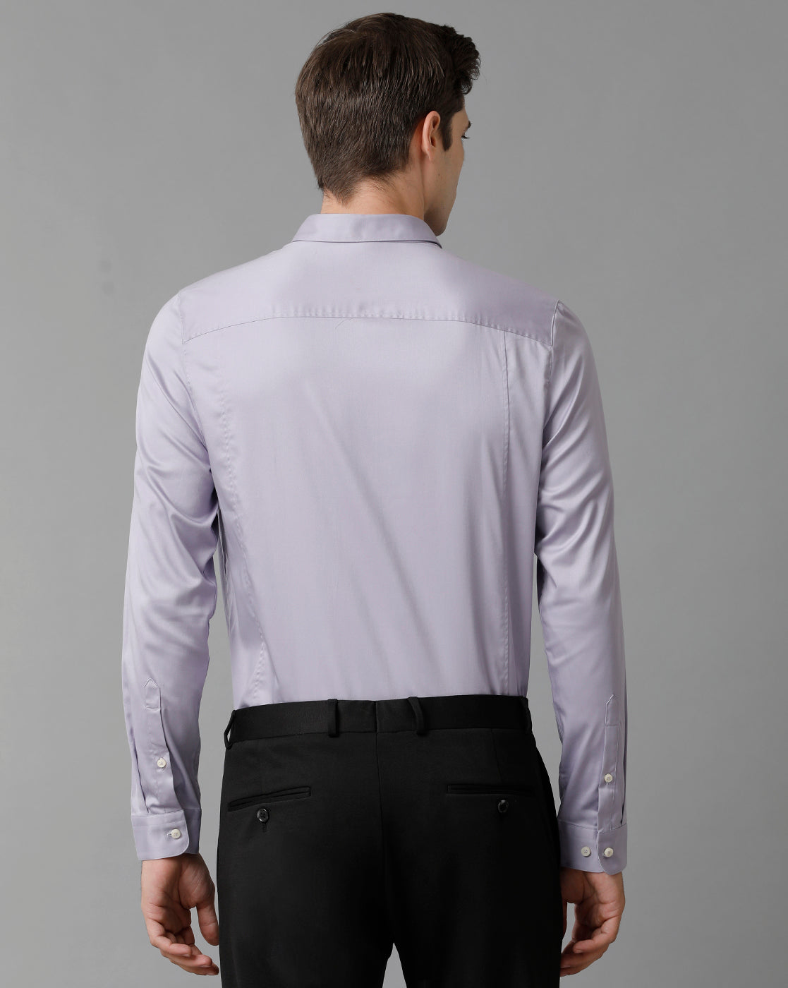 Short Collar Satin Stretch Lavender Solid Shirt