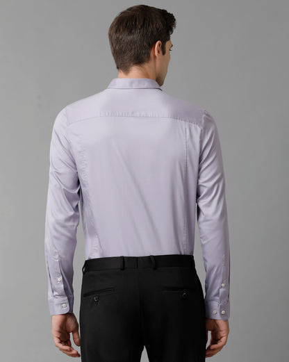 Short Collar Satin Stretch Lavender Solid Shirt