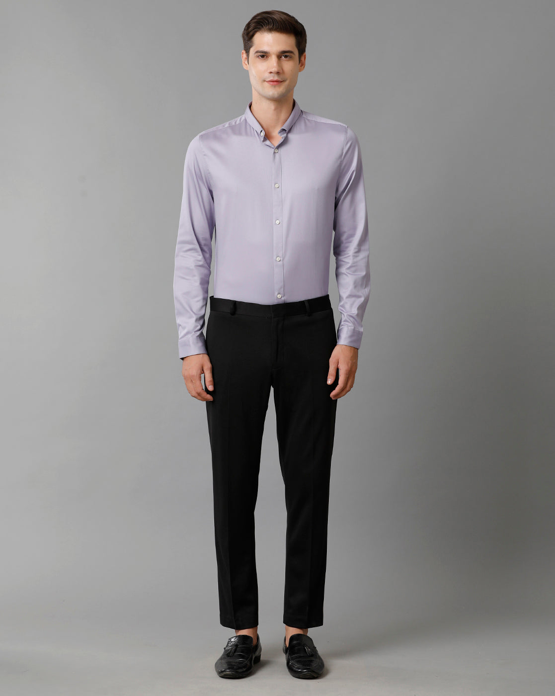 Short Collar Satin Stretch Lavender Solid Shirt