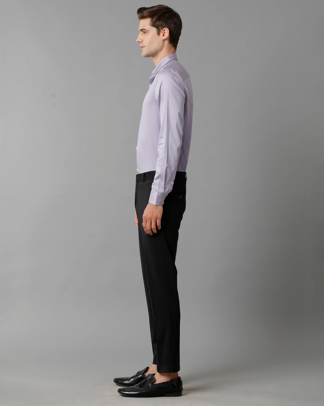 Short Collar Satin Stretch Lavender Solid Shirt