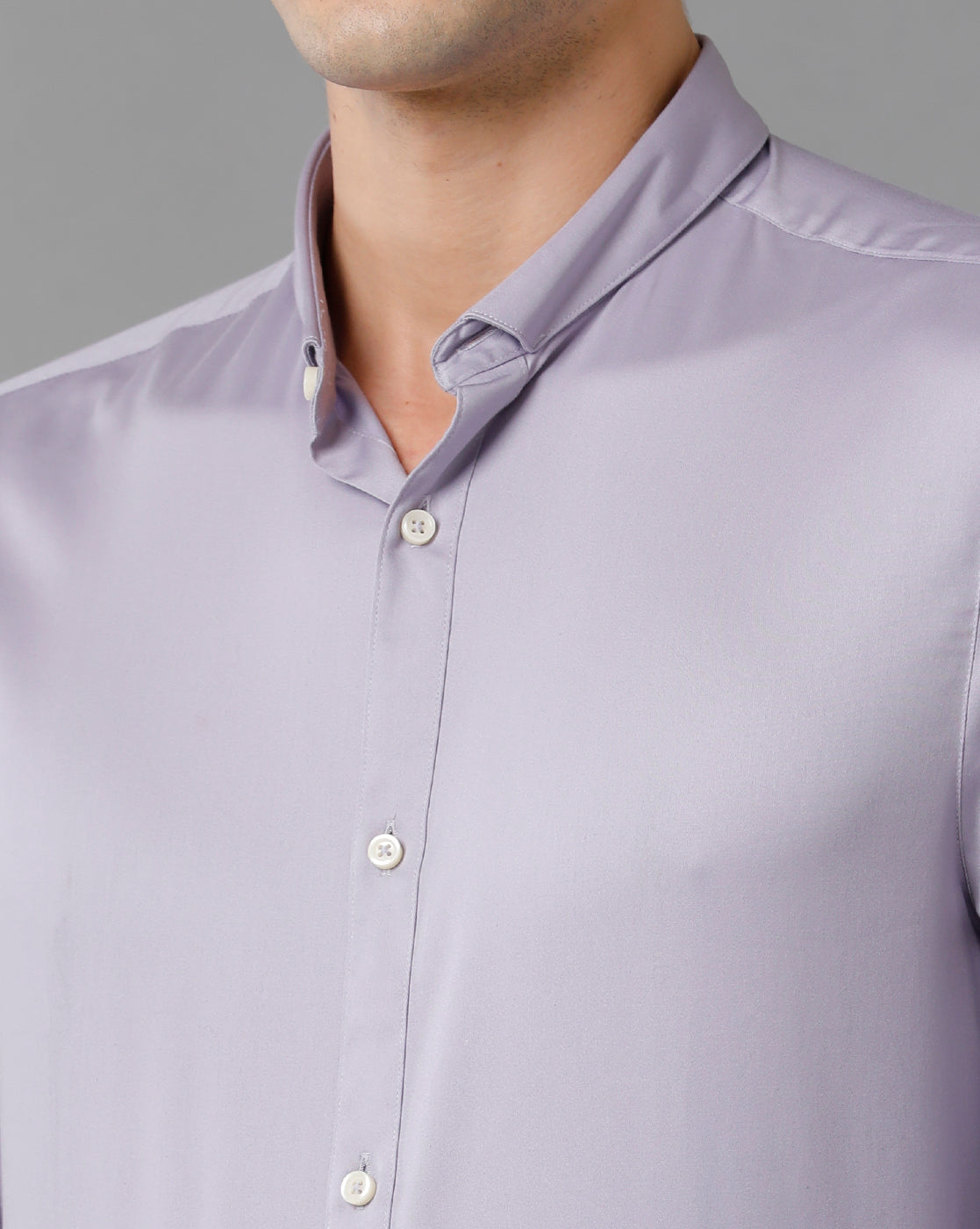 Short Collar Satin Stretch Lavender Solid Shirt