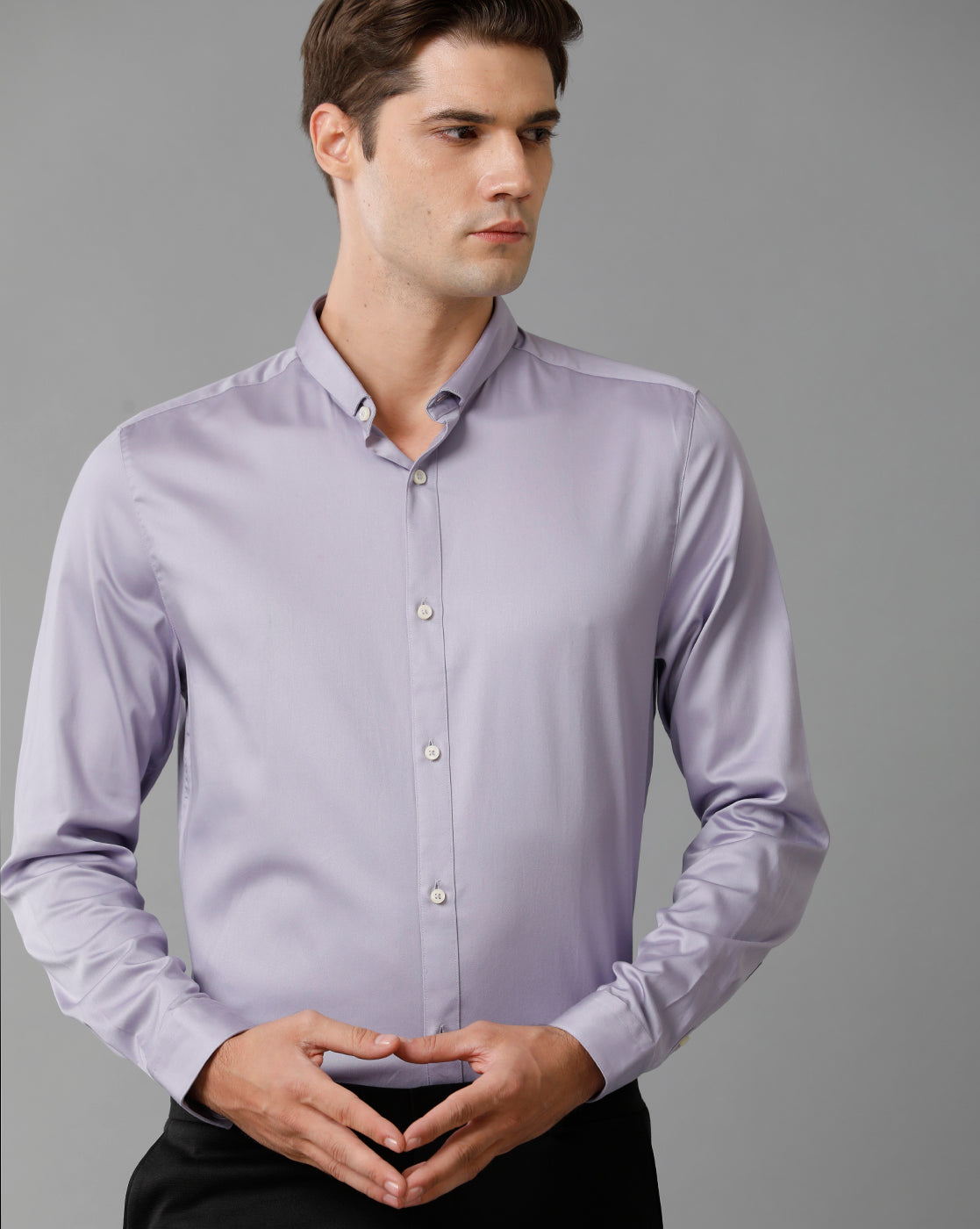 Short Collar Satin Stretch Lavender Solid Shirt