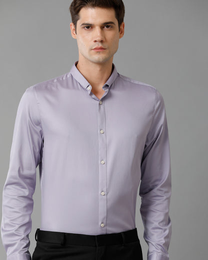 Short Collar Satin Stretch Lavender Solid Shirt