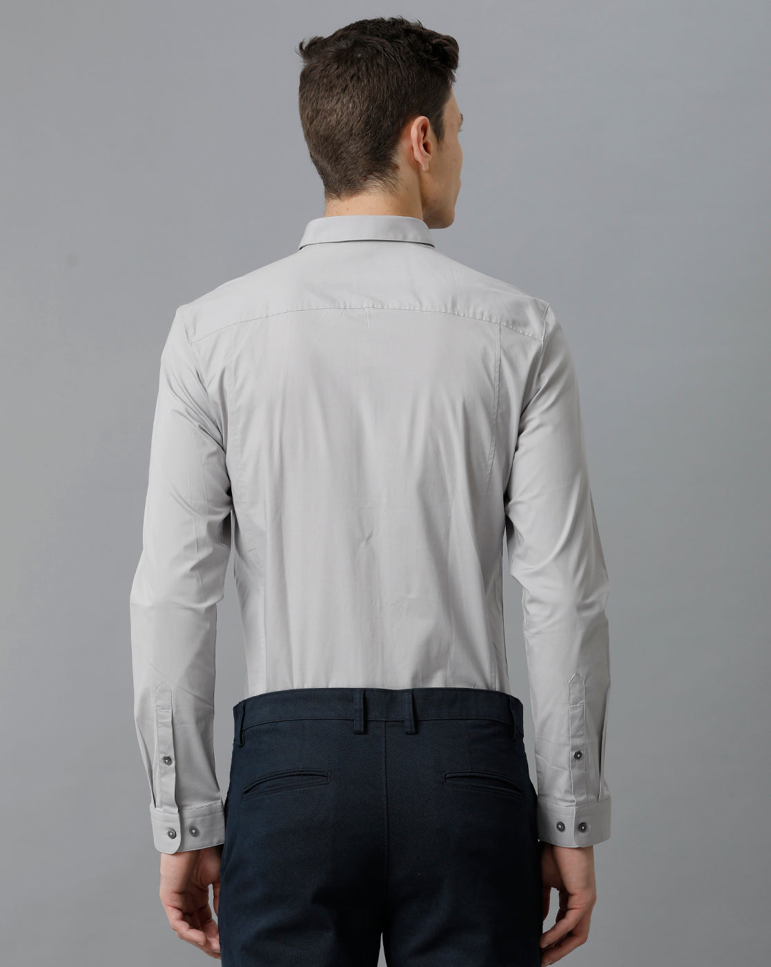 Short Collar Satin Stretch Silver Scones Solid Shirt