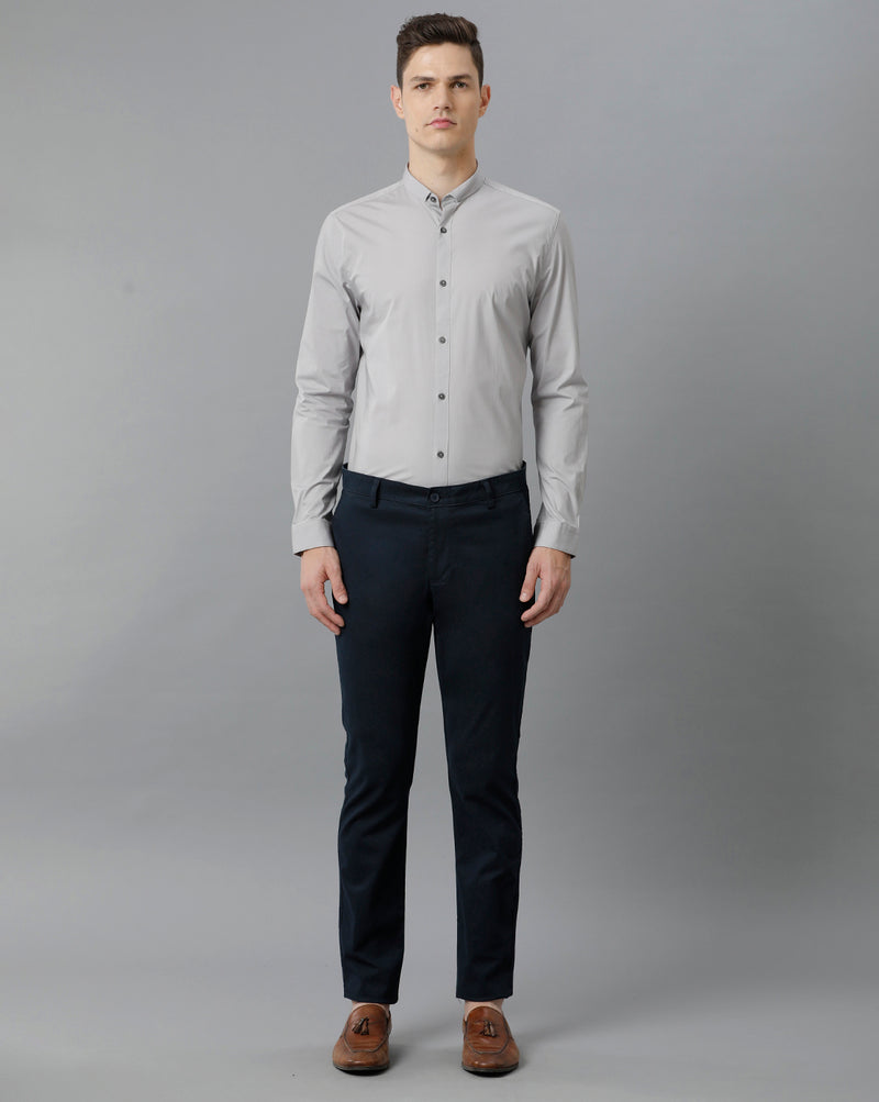 Short Collar Satin Stretch Silver Scones Solid Shirt