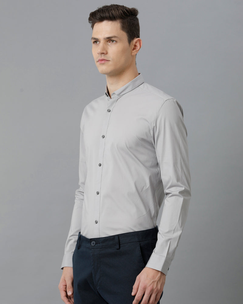 Short Collar Satin Stretch Silver Scones Solid Shirt