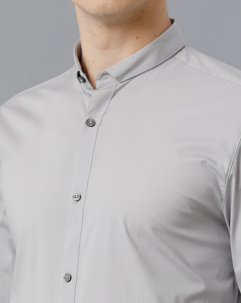 Short Collar Satin Stretch Silver Scones Solid Shirt