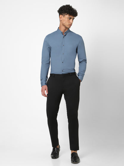 Short Collar Satin Stretch Solid Shirt