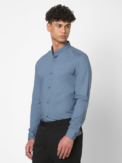 Short Collar Satin Stretch Solid Shirt