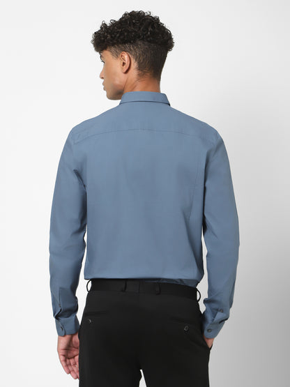 Short Collar Satin Stretch Solid Shirt