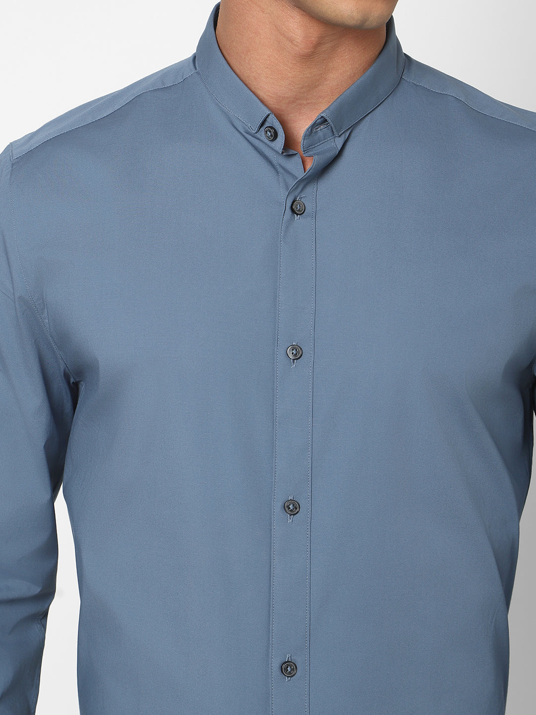 Short Collar Satin Stretch Solid Shirt