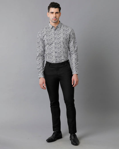 Short Collar Cotton Printed Navy Shirt