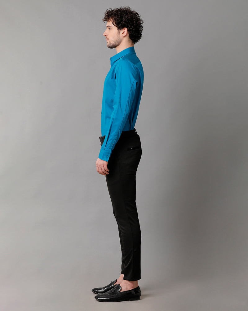 Men's Satin Stretch Solid Navy Blue Shirt