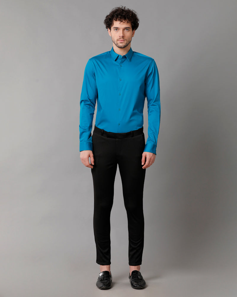 Men's Satin Stretch Solid Navy Blue Shirt