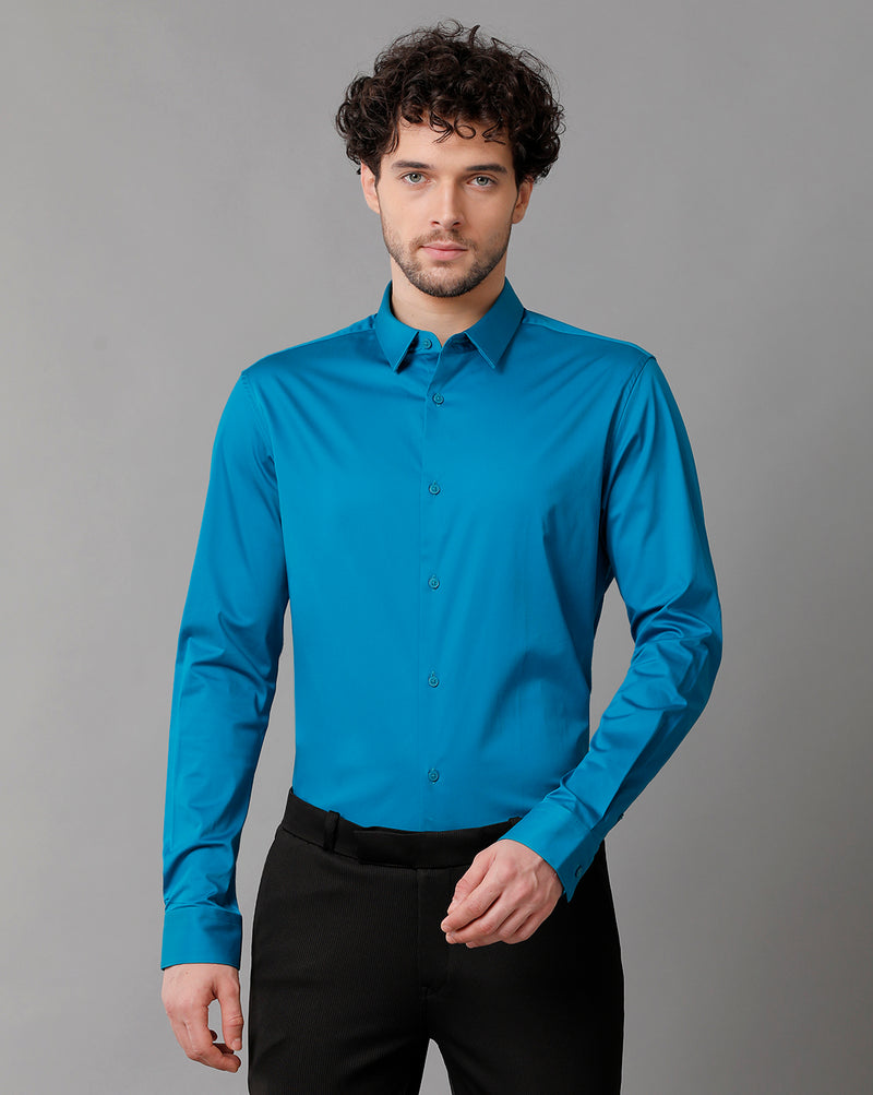 Men's Satin Stretch Solid Navy Blue Shirt