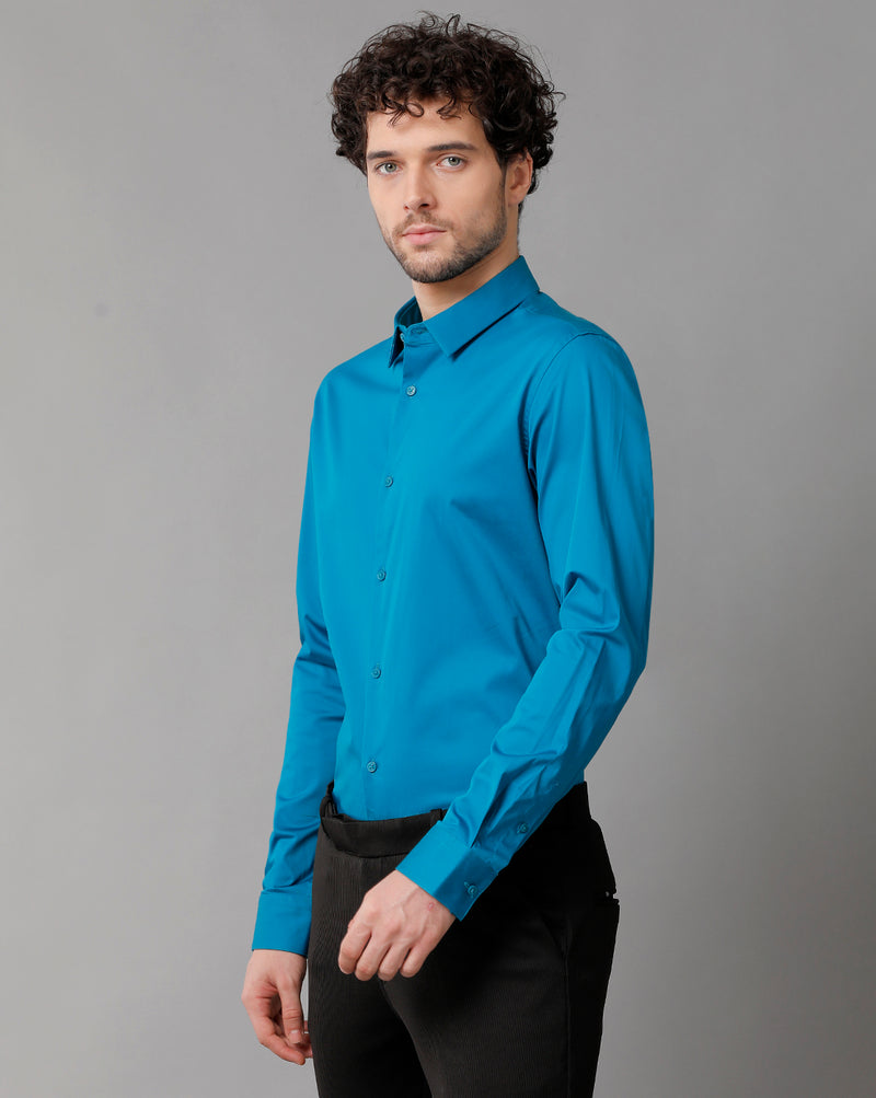 Men's Satin Stretch Solid Navy Blue Shirt