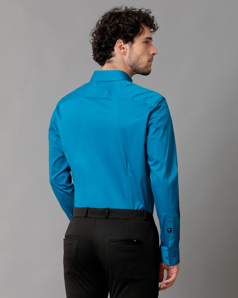 Men's Satin Stretch Solid Navy Blue Shirt