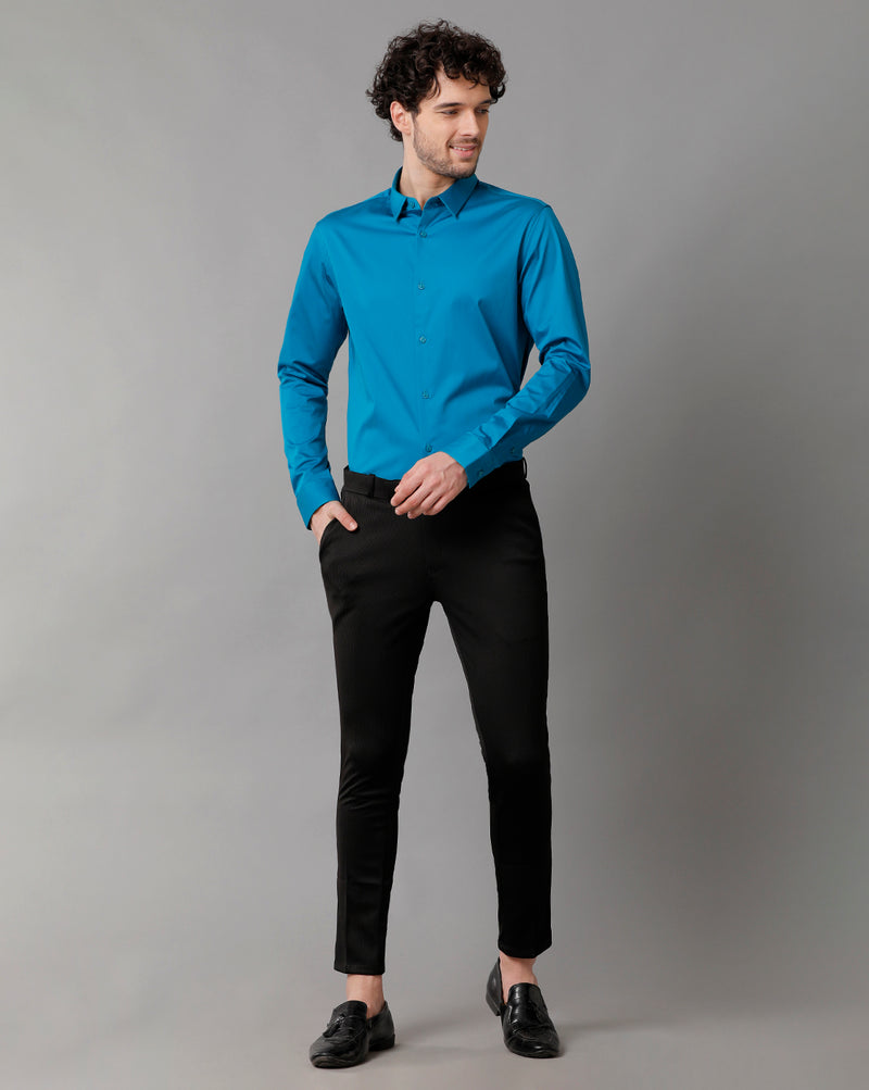 Men's Satin Stretch Solid Navy Blue Shirt