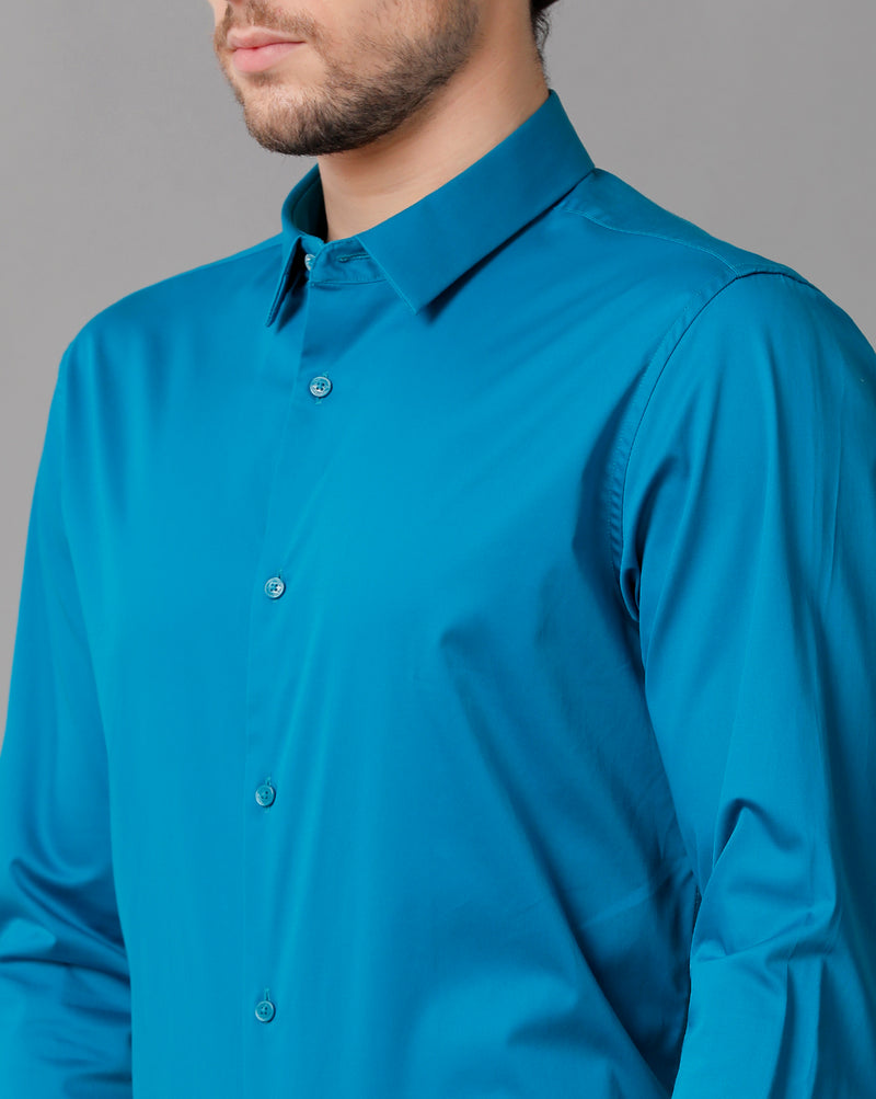 Men's Satin Stretch Solid Navy Blue Shirt