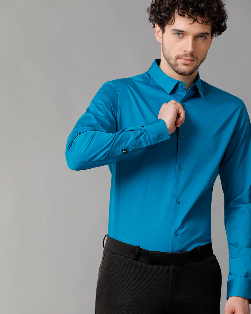 Men's Satin Stretch Solid Navy Blue Shirt